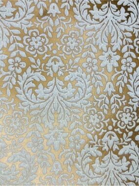 Vintage 1970s Flocked Damask Wallpaper Roll White Velvet Gold Floral 20.5”